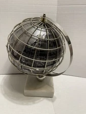Hand Crafted  Black/ Silver Spinning Globe, Marble Base, Felt Bottom