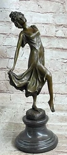 European Artwork Art Deco Bronze Figure M.Lopez Semi Nude Dancer Sculpture