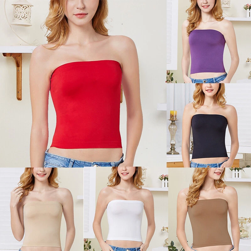 Sleeveless Strapless Tube Top long Bandeau Basic Layering Off Shoulder Shirt