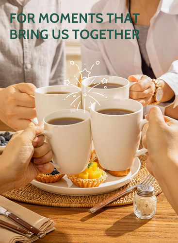 Juego de 6 tazas de café de porcelana de 16 onzas para té caliente con leche capuchino blanco - Imagen 4 de 7