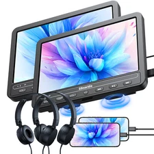 2 x 10.5" Car Headrest DVD Player Monitor Portable Built-in Battery w/Headsets