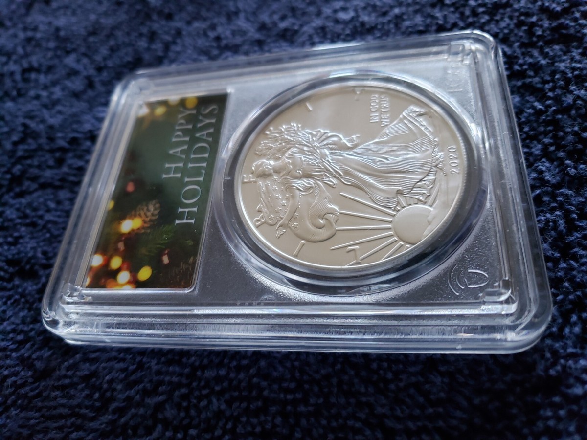2020 Silver Eagle bullion coin, Happy Holidays, PCGS MS70 **EASY