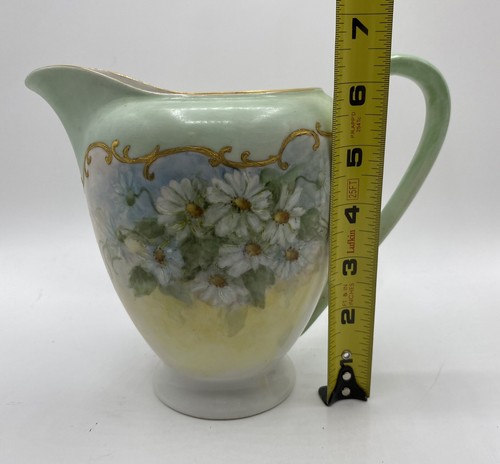 Tirschenreuth Bavaria Pitcher Celadon Green Floral Daisies Handpainted Mtg - Picture 12 of 12
