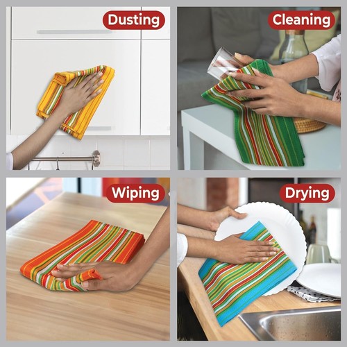 12 Pack Multi-Color Cotton Kitchen Towels - Highly Absorbent & Soft Dish Cloths - Picture 4 of 11