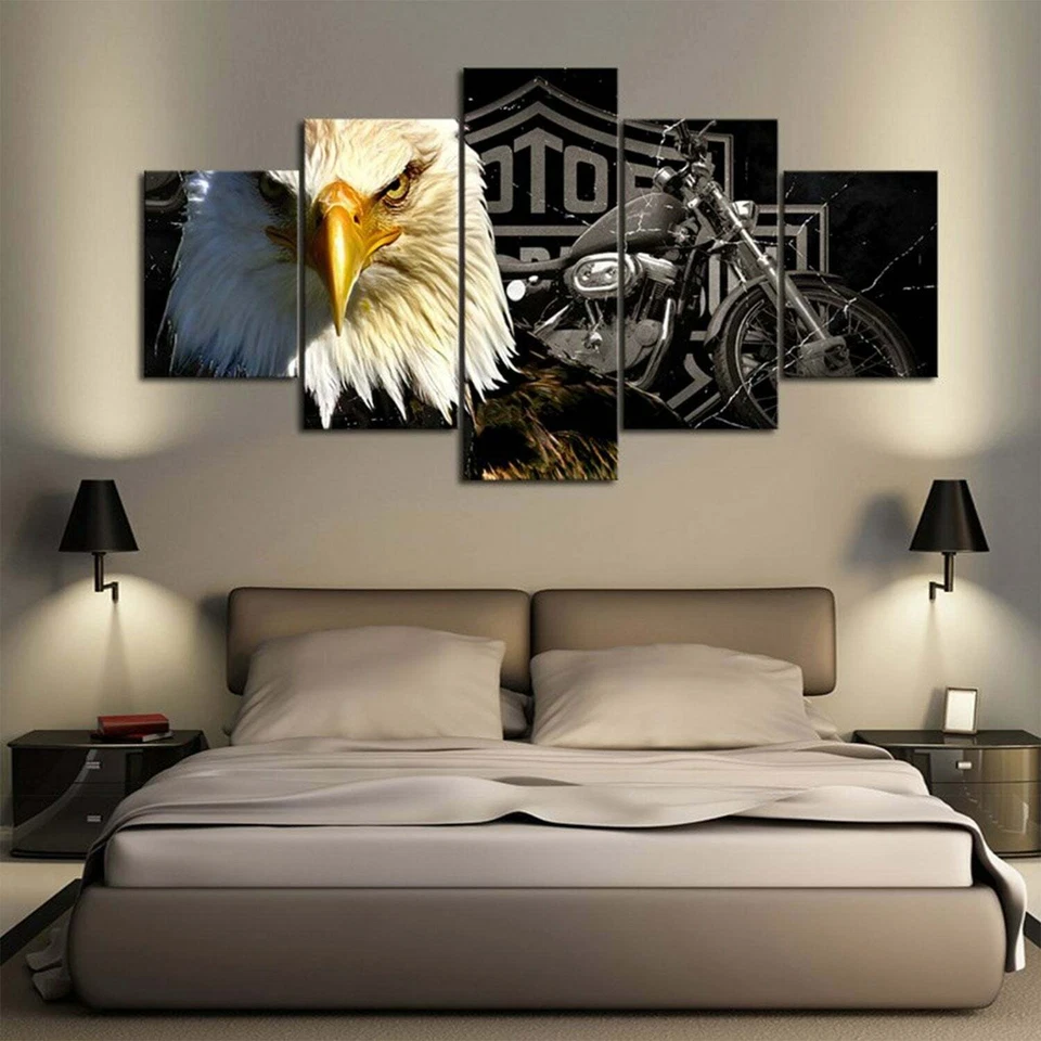 Multi Panel Print Eagle Rider Canvas Wall Art Patriot Motorcycle Hog Man 5 Piece - Image 2 of 4