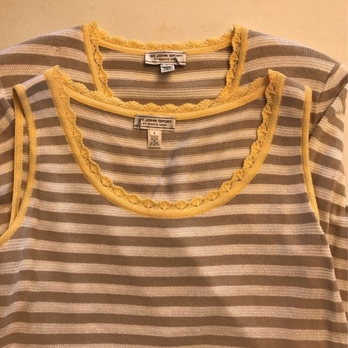 St. John Womens Tank And Cardigan Sweater Brown Wool Blend Stripe Long Sleeve L - Picture 2 of 12
