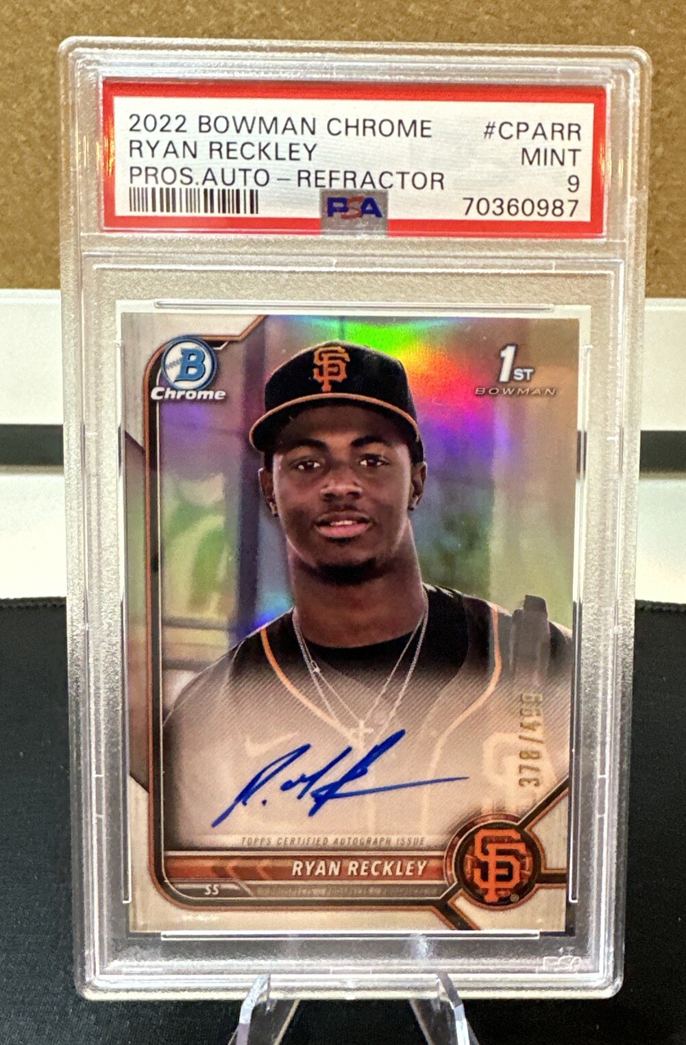 2022 1st Bowman Chrome Auto Refractor /499 Ryan Reckley #CPA-RR SF Giants PSA 9