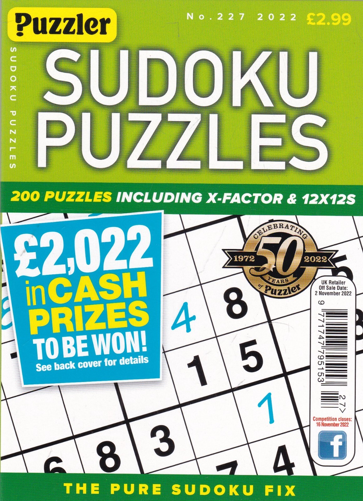 PUZZLER SUDOKU PUZZLES BOOK MAGAZINE #227 2022 - 200 GREAT NEW PUZZLES
