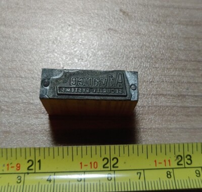 Vintage Letterpress Printing Block Advance Security Systems Advertising Logo