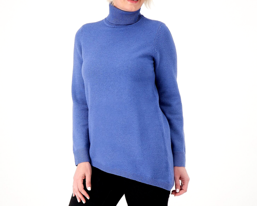 Joan Rivers Asymmetrical Hem Turtleneck Top- CHAMBRAY, XL