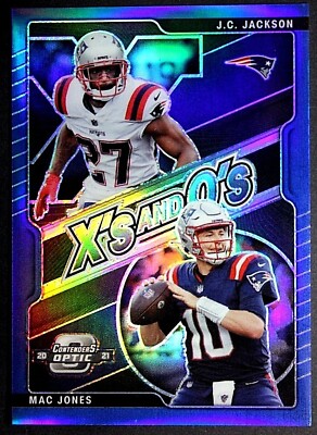 2021 PANINI CONTENDERS OPTIC MAC JONES X'S AND O'S BLUE PRIZM ROOKIE 58/99   