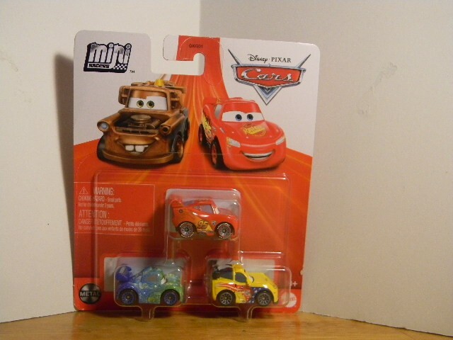 Disney Pixar Cars Mini Racers 3 pk. Jeff Corvett, Mcqueen Wheels, Carla Veloso