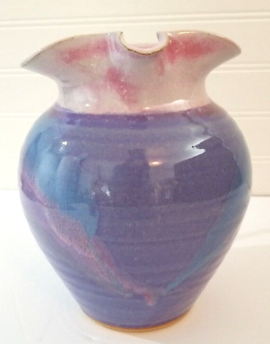 Cathy Gerson Ceramic Pitcher 2 Quart Studio Pottery Signed 8" Purple Pink Blue - Picture 11 of 17