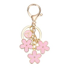 Pink Flower Keychain Charm, Cute Keychain Initial Keyring with Letter A Charm