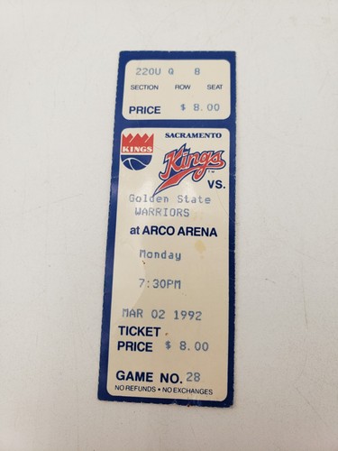 Boleto de Sacramento Kings 2 de marzo de 1992 Vs Warriors Tim Hardaway 29 puntos NBA - Imagen 1 de 5