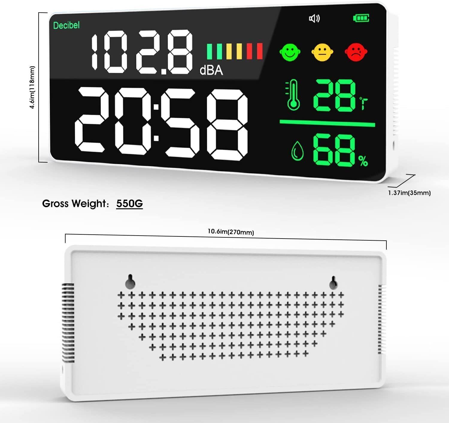 Dezibel-Schallmessgerät 30-130dB Lärmmessgerät Temperaturmessgerät LED-Display 