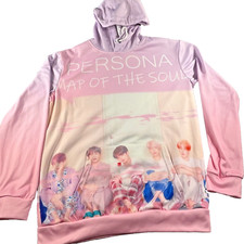 BTS Sweatshirt Hoodie Mens Large Pink All Over Print K-Pop Korean Personal Map