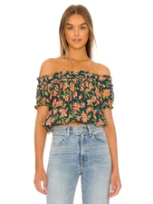 Free People Fp One Suki Off The Shoulder Blouse Top Ruffle Floral Printed New L