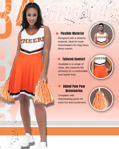 CHEERLEADER OUTFIT WOMENS COSTUME POMS POMS HALLOWEEN FANCY DRESS HIGH SCHOOL - Picture 42 of 45