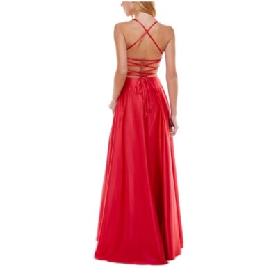 B Darlin Womens Red Zippered Pocketed Lace Up Back Spaghetti Strap Scoop Neck Full-Length Prom Fit + Flare Dress Juniors 7\8 B Darlin Womens Red Zippered Pocketed Lace Up Back Spaghetti Strap Scoop Neck Full-Length Prom Fit + Flare Dress Juniors 7\8