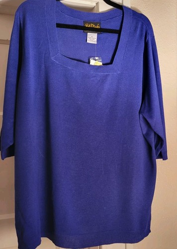 Bob Mackie königsblau Seidenmischung 3/4 Ärmel quadratischer Ausschnitt Pullover Größe 2X neu mit Etikett