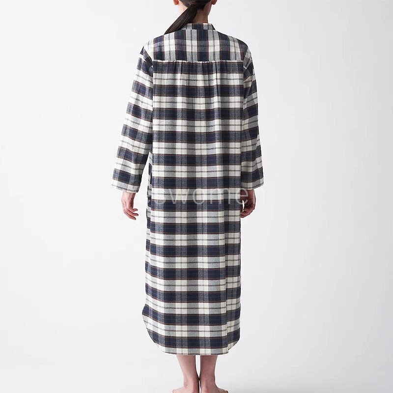 Hombres Mangas Largas Algodón Franela Camisón Camisón Dormir Pijama Foto 4 de 4