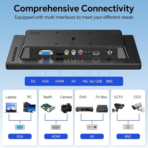 Eyoyo Moniteur de vidéosurveillance 8/9/12 pouces Moniteur d'ordinateur HDMI VGA AV BNC Écran PC - Photo 36/39
