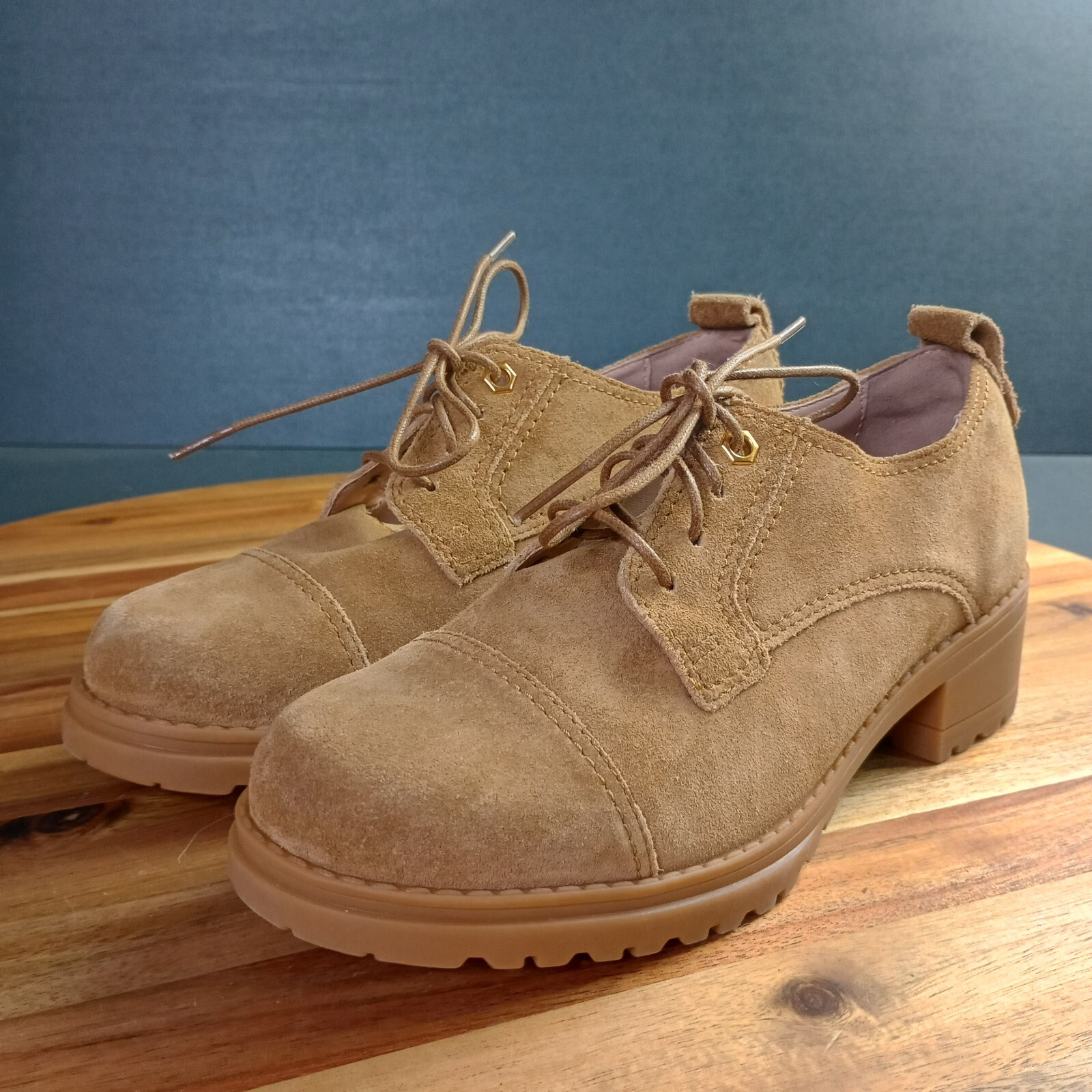 SAOLA Cole Haan Camea Oxford donna taglia 6 5 B suola dorata toffee lug scamosciata Y2K anni 90