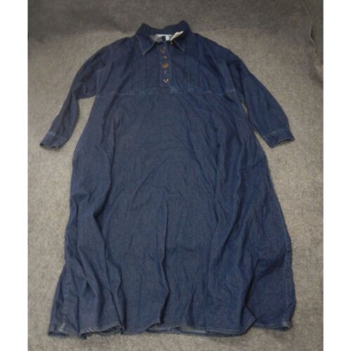 Ulla Popken Denim Maxi Dress A-Line Fit Long Sleeve Button-Up Collar NWT