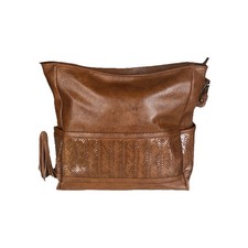 Darcy Marks London Brown Faux Leather Hobo Shoulder Bag Woven Embossed