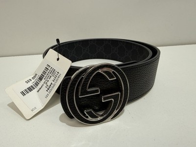Gucci Men's Reversible Belt GG Supreme Black Interlocking G Buckle Size 85/34