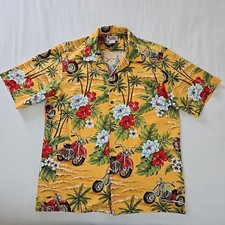 VTG Hawaii Brand Hawaiian Camp Shirt Motorcycle Biker Floral Print Men's L USA