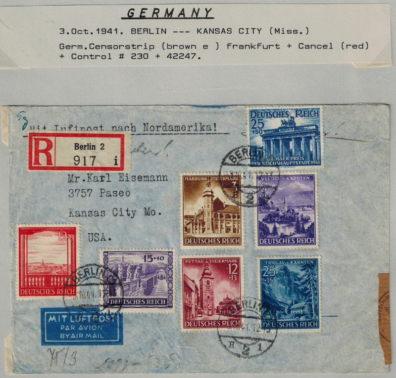 WWII Bermuda 1941 Censor Cover w/ Bermuda Censor Numbers & German Tape
