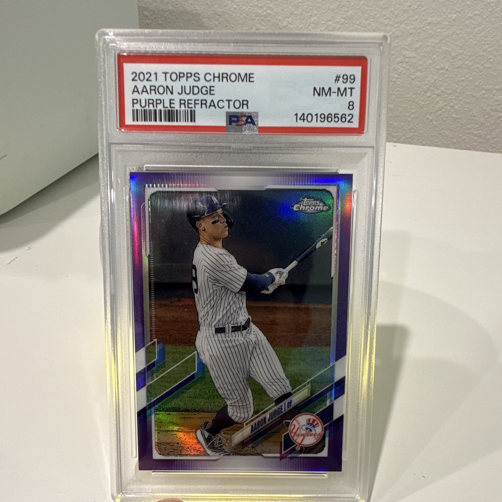 Topps Chrome 2021 Aaron Judge New York Yankees Purple Refractor #99 /299 PSA 8