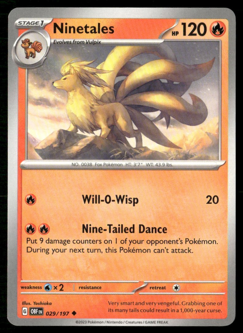 Ninetales 029/197 Uncommon Obsidian Flames Pokemon Near Mint
