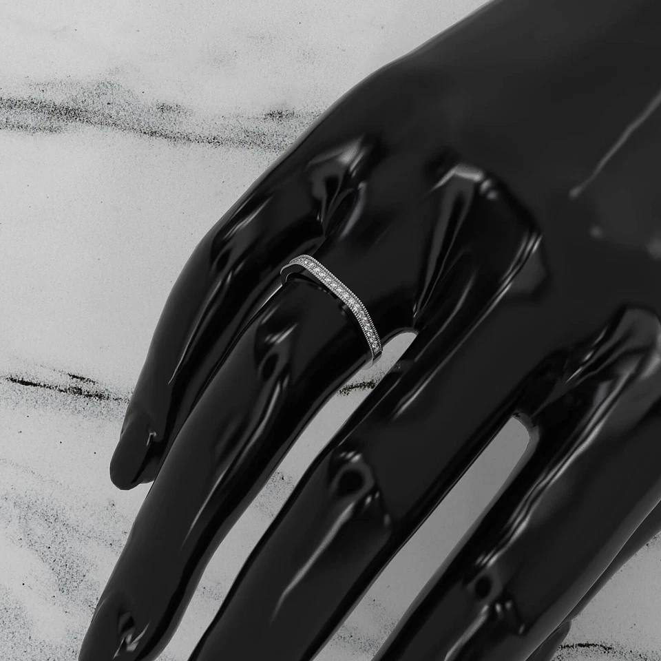 Alianza de boda de diamantes cultivados en laboratorio con borde milgrain redondo 0,16 ctw 14 k/18 k/anillo de platino Foto 2 de 3