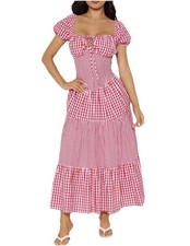 Fashion Nova Red Gingham Midi Dress Ruffled Tiers Tie Front Soft Girl S NWTS
