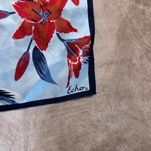 Echo Floral Silk Bandana Scarf Multicolor Square Blue Red Retro Spring Rococo - Picture 5 of 7