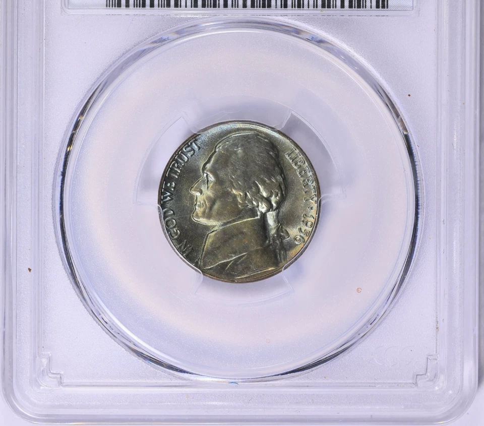 Álbum de tono Monster Rainbow 1956 Jefferson Nickel graduación profesional MS-66 extremo tonificado Foto 3 de 4