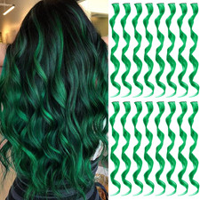 16 Pcs Colored Hair Extensions Curly Wavy Clip in Synthetic Hairpiece Streak for