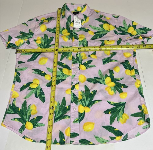 J Crew Flex Washed Shirt Men’s L Slim Lemon Print Short Sleeve Button NWT - Picture 4 of 10