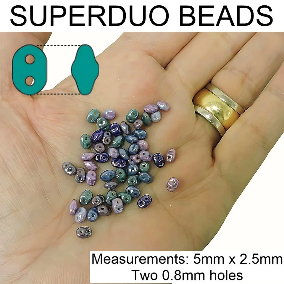 Czech Superduo Two-hole Beads 5x2.5mm Polychrome Capri Blue 22.5 Gram - Image 2 of 4