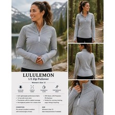 Lululemon Kanto Catch Me Pullover Womens 12 Grey Herringbone 1/4 Zip Sweatshirt