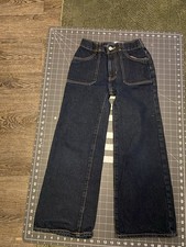 Old Navy Dark Wash Baggy Wide Leg High Waist Jeans Size Youth Girls 10