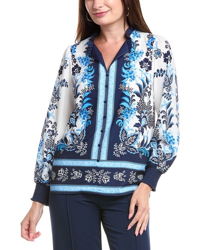 Blusa para mujer T Tahari cuello dividido azul S