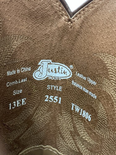 Justin Stampede #2551 spitz zulaufend braun Western Cowboystiefel HERREN 13 EE WEITE - Bild 15 von 15