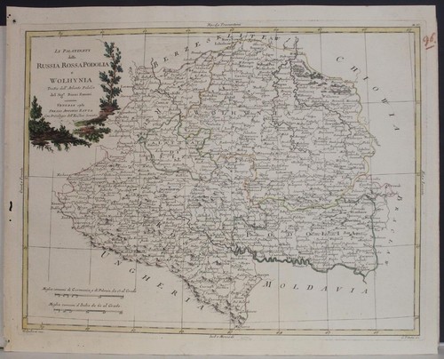 VOLHYNIA PODOLIA WESTERN UKRAINE 1782 ZATTA UNUSUAL ANTIQUE COPPER ENGRAVED MAP