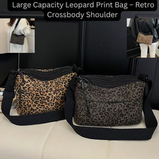 Women's Leopard Print Shoulder Bag Cross Body Bag Multi-Pocket Adjustable Strap