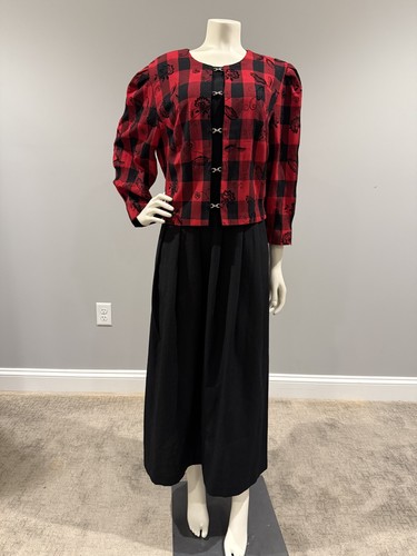 Vestido Vintage Miss Dorby Talla 14W Buffalo Cuadros con Estampado Floral Rojo y Negro - Imagen 1 de 8