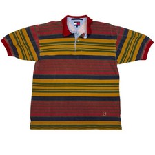 Vintage Tommy Hilfiger Large Rugby Polo Shirt Striped 90s Crest Logo Cotton